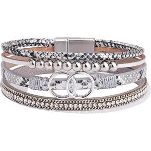 Leather Cuff Bracelets Beaded Infinity Jewelry for Women Stackable Gift